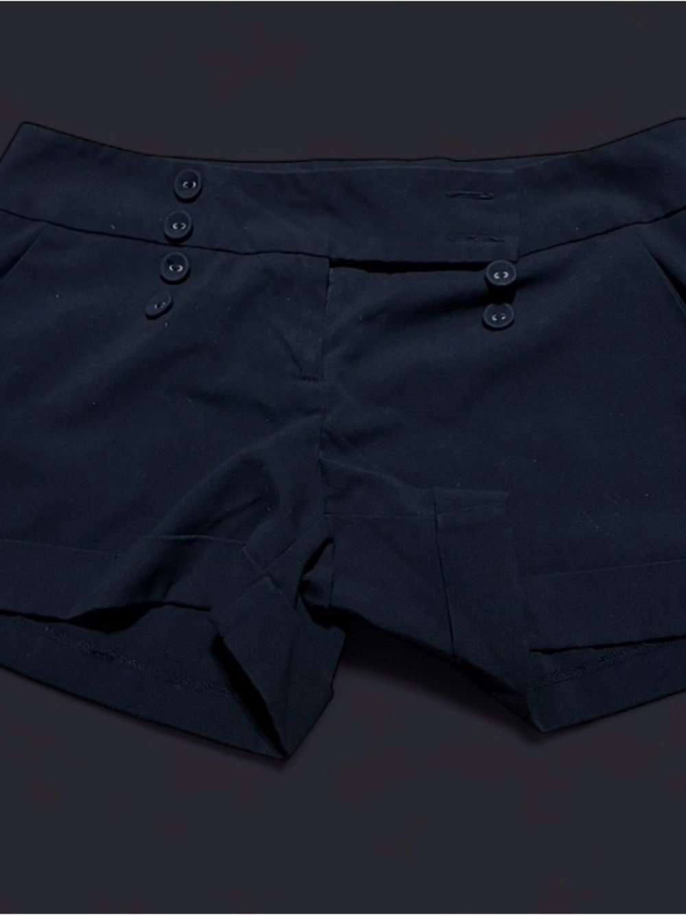Signature Navy High-Rise Button-Accent Bermuda Shorts